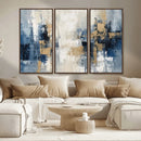 Modern Abstract Canvas Wall Art in Blue and Gold Tones |