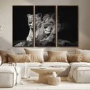 Lion Couple Wall Art Canvas Print – Elegant Black and White