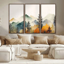 Abstract Watercolor Mountains and Trees Autumn Wall Art,