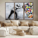 Banksy Art Behind the Curtain Street Wall Art Canvas Print |