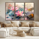 Lotus Flower Wall Art | 3-Panel Giclee Canvas Print of Pink