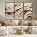 Gold and White Abstract Wave Canvas – Elegant Flowing Design
