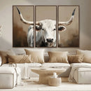 White Longhorn Bull Wall Art Canvas Print – Framed and Ready