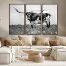 Texas Black White Highland Longhorn Cow Wall Art Canvas by MyGreatCanvas | Canvas Wall Art Prints | Photo Prints & Wall Decor