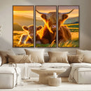 Scottish Cow and Baby Cow Canvas Wall Art Animal Print