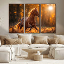 Running Horse Sunset Forest Wall Art Canvas Print