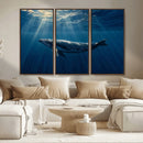 Whale under Ocean Wall Art Canvas Print
