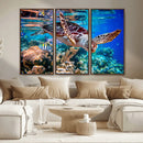 Underwater Coral Reef Sea Turtle Wall Art Canvas Print,