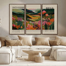 Yayoi Kusama Landscape Canvas Print, Vibrant Floral Mountain