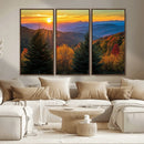 Golden Sunset Over Mountain Forest Canvas Wall Art Print -