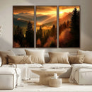 Golden Sunset Over Mountain Forest Canvas Wall Art Print -