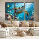 Sea Turtle Underwater Canvas Wall Art Print - Vibrant Ocean