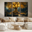 Golden Tree of Life Canvas Wall Art Print - Majestic Glowing