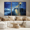 Abstract Stormy Ocean Pier Canvas Wall Art Print | Stormy