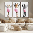 Bubblegum Animals Canvas Wall Art - Playful Giraffe and
