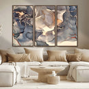 Abstract Blue and Gold Wall Art - Fluid Ink Artwork - Modern