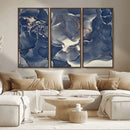 Large Abstract Blue and Gold Canvas Wall Art Fluid Ink