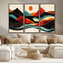 Western Wall Decor - Large Triptych Mountain Canvas - Boho