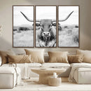Highland Cow Wall Art Canvas Print – Black and White Western