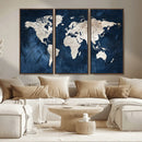 Vintage World Map Canvas Wall Art - Framed Map Print for