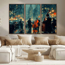 Urban Night Jazz Wall Art Canvas Print – Moody Rain-Soaked