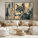 Wood Style Rustic Wolf Wall Art Canvas Print, Vintage