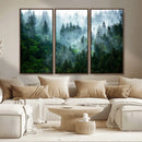 Misty Forest Wall Art Canvas Print – Framed Foggy Mountain