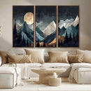 Moonlit Mountain Wall Art Canvas Print – Silhouetted Pines