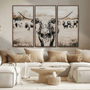 Texas Longhorn Wall Art Canvas Print – Framed Speckled Bull