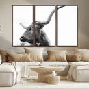 Longhorn Wall Art Canvas Print – Framed Monochrome Ranch Cow