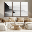 Surfer Beach Wall Art – Framed Black White Ocean Canvas by MyGreatCanvas | Canvas Wall Art Prints | Photo Prints & Wall Decor