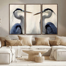 Blue Heron Pair Wall Art Canvas Print – Framed Coastal Bird