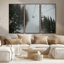 Ski Lift Wall Art Canvas Print – Snowy Pines Misty Landscape