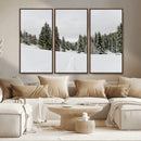 Frosty Pines Wall Art Canvas Print – Framed Silent Snowfall