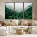 Misty Green Forest Canvas Print – Framed Serene Foggy Pine