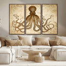 Sepia Octopus Wall Art Abstract Animal Canvas Print