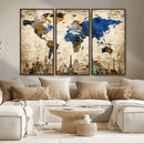 World Map Canvas Print – Vintage Blue and Gold World Map by MyGreatCanvas | Canvas Wall Art Prints | Photo Prints & Wall Decor