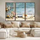 Seashells on Rustic Wooden Background, Seashells Wall Art