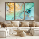 Abstract Aqua and Gold Fluid Wall Art Canvas | 3 Panel Large by MyGreatCanvas | Canvas Wall Art Prints | Photo Prints & Wall Decor