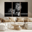 Large Black and White Lion Couple Wall Art Canvas Print –