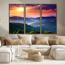 Sunset over Mountain Canvas Print, Forest Canvas Wall Art –