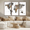 Modern Metallic World Map Canvas Wall Art – Framed