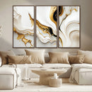 Gold Waves on Pure White Canvas – Gold Abstract Art for