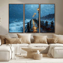 Stormy Night at Beach Pier Oil Painting Large Wall Art