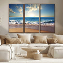 Serene Ocean Sunset Canvas Wall Art - Beach Waves at Sunset,