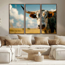 Longhorn in the Prairie - Stunning Ranch-Style Triptych Wall
