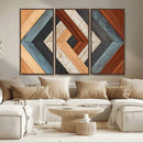 Geometric Wood Art Wall Decor Canvas Print, Rustic Wooden