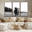 Black and White Highland Cow Wall Art Canvas Print | Rustic