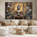 Golden Buddha Wall Art Canvas Print | Zen Meditation Floral