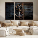 3 Panel Grunge Abstract Anchor Wall Art Canvas Print Set